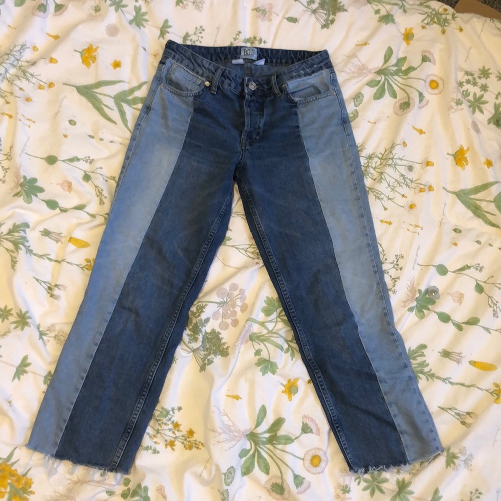 BDG Two Tone Denim Cropped Jeans button fly